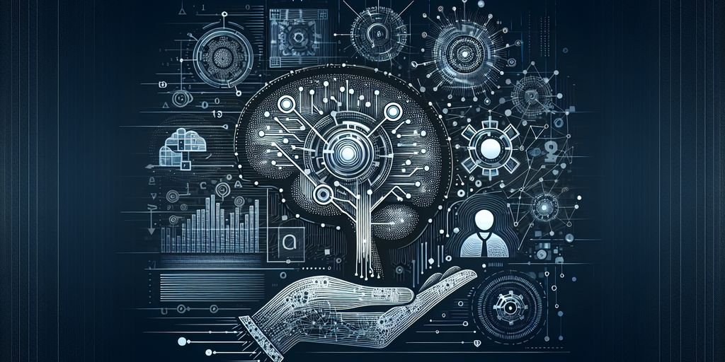 AI technology abstract concept, futuristic digital brain, neural network illustration, business innovation